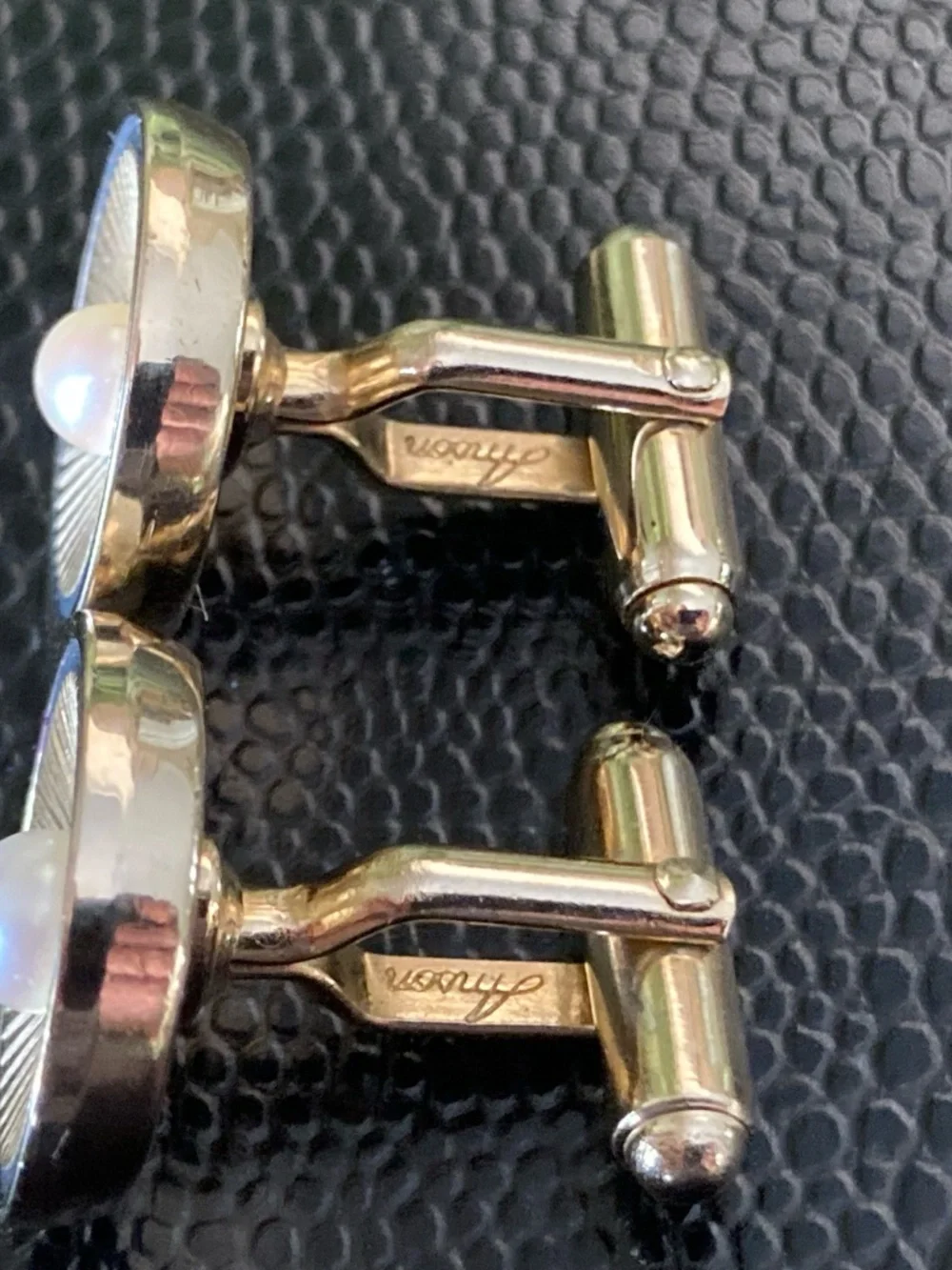 Vintage Anson Pearl Cufflinks Tuxedo Stud Set Gold Tone Formal Wedding Set